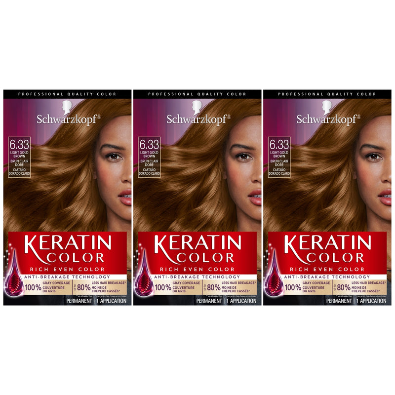 Schwarzkopf Keratin Color Permanent Hair Color, 6.33 Light Gold Brown