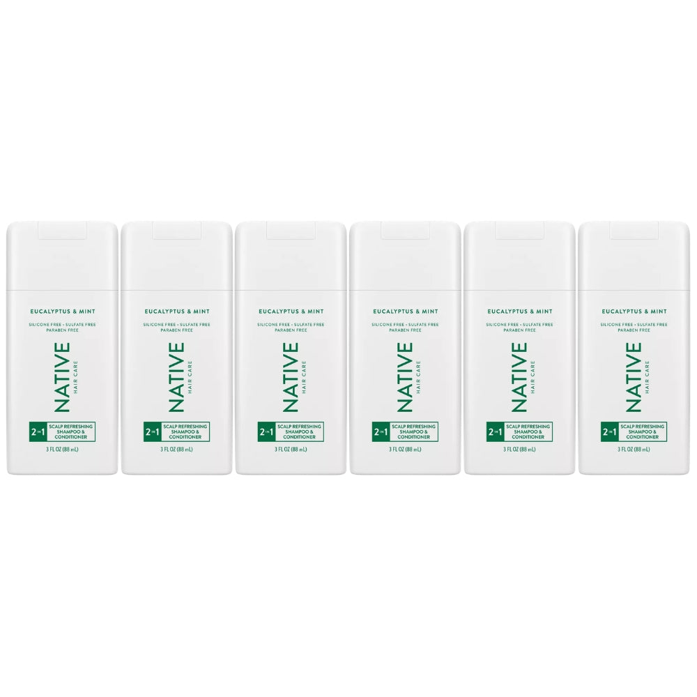 Native 2-in-1 Scalp Refreshing Shampoo & Conditioner, Eucalyptus & Mint, Travel Size, 3oz, 6-Pack -