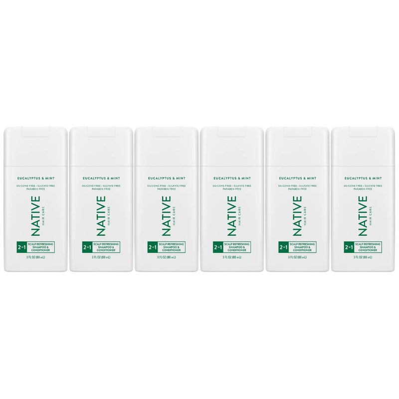 Native 2-in-1 Scalp Refreshing Shampoo & Conditioner, Eucalyptus & Mint, Travel Size, 3oz, 6-Pack