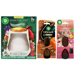 Air Wick Essential Mist Starter Kit, White Diffuser + Harvest Pumpkin & Spice + Vanilla & Pink Papaya Refills