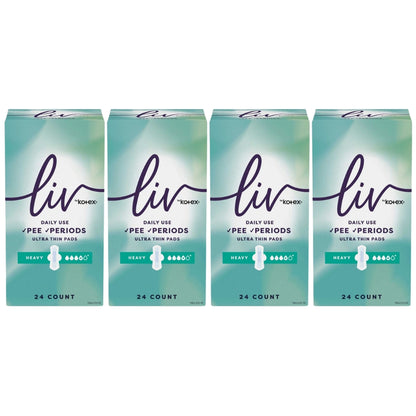 Liv by Kotex Period & Pee Pads, Ultra Thin, Heavy, 24 Count, 4-Pack