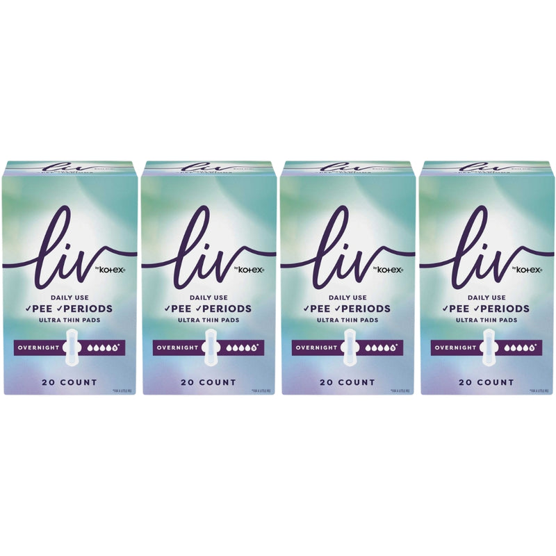 Liv by Kotex Period & Pee Pads, Ultra Thin, Overnight, 20 Count