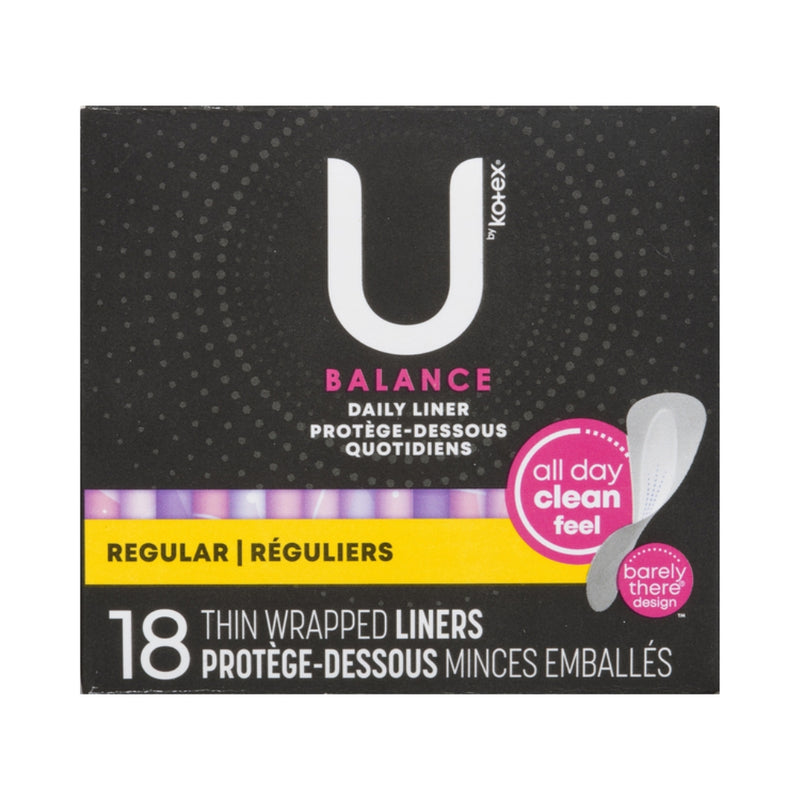 U by Kotex Balance Daily Thin Wrapped Liners, Regular, 18 Count