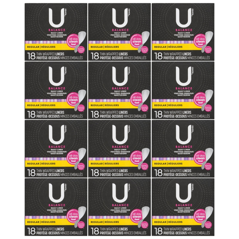 U by Kotex Balance Daily Thin Wrapped Liners, Regular, 18 Count