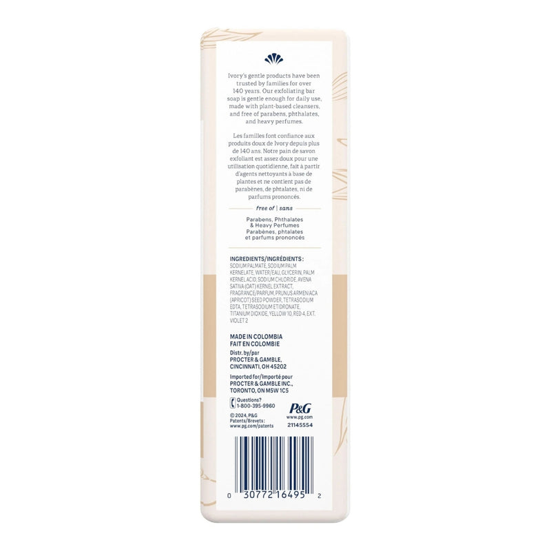 Ivory Gentle Exfoliating Bar Soap, Warm Vanilla + Oat Milk, 3.17oz, 8 Count