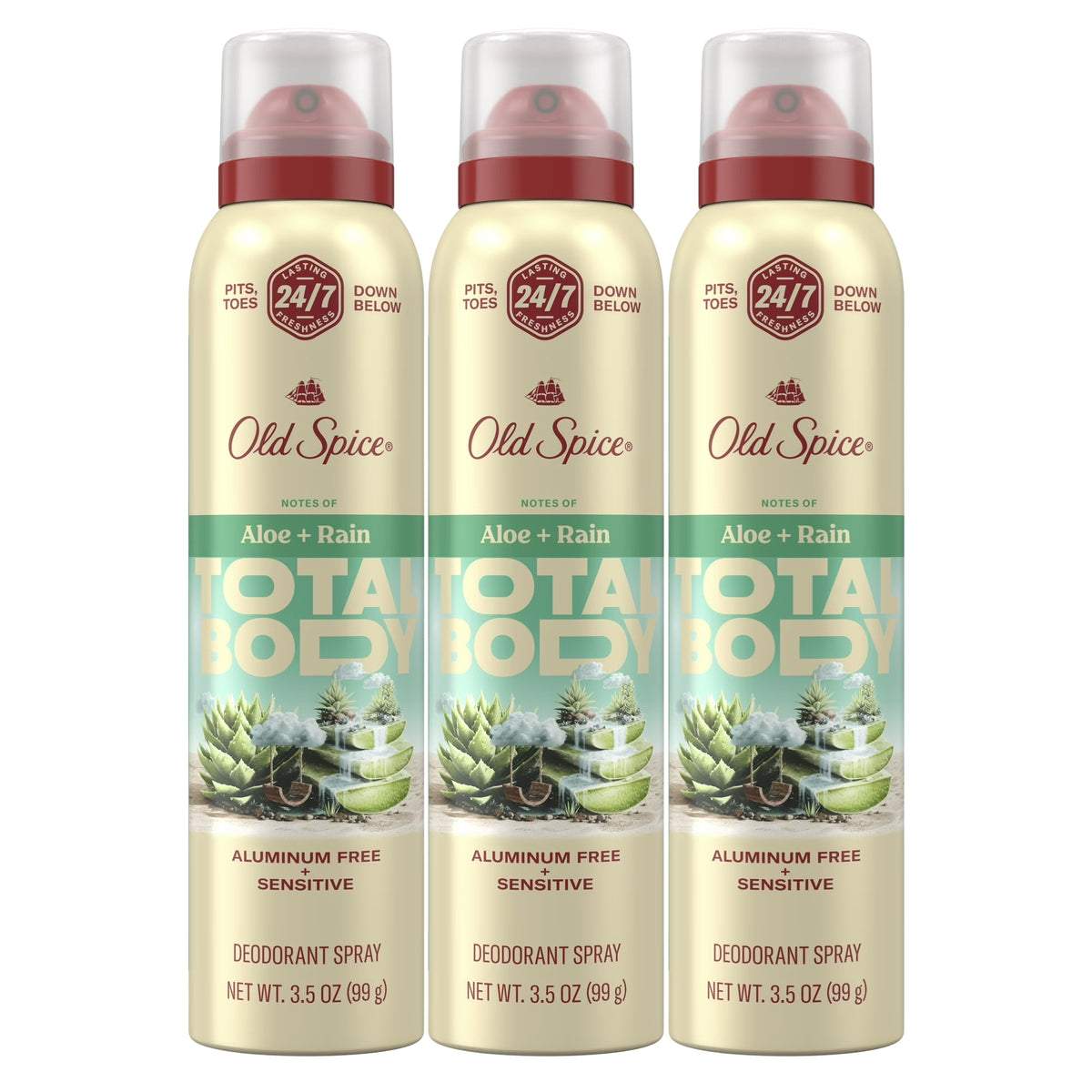 Old Spice Total Body Deodorant Spray, Aloe + Rain, 3.5oz -