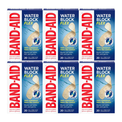 Band-Aid Water Block Flex Waterproof Adhesive Bandages, 20 Count, 6-Pack