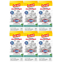 Glad ForceFlex MaxStrength Tall Trash Bags, Clorox Eucalyptus & Peppermint, 13 Gallon, 20 Count