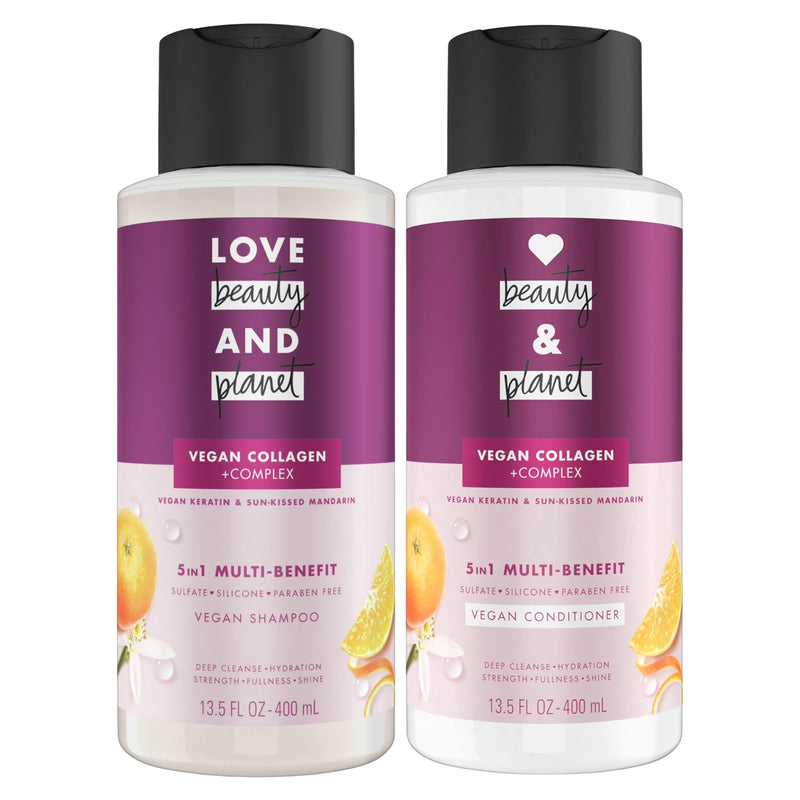 Love Beauty & Planet Shampoo & Conditioner Set, Vegan Keratin & Sun-Kissed Mandarin, 13.5 fl oz Each, 2-Pack