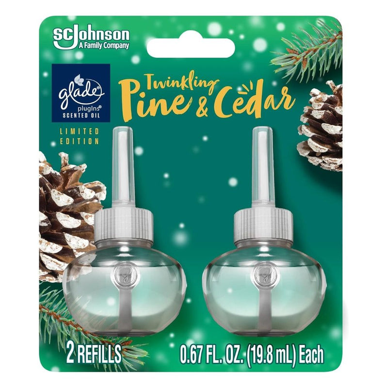 Glade PlugIns Scented Oil Air Freshener Refills, Twinkling Pine & Cedar, 0.67 oz, 2 Count
