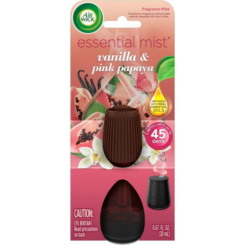 Air Wick Essential Mist Diffuser Starter Kit, White Diffuser + Vanilla & Pink Papaya Refills
