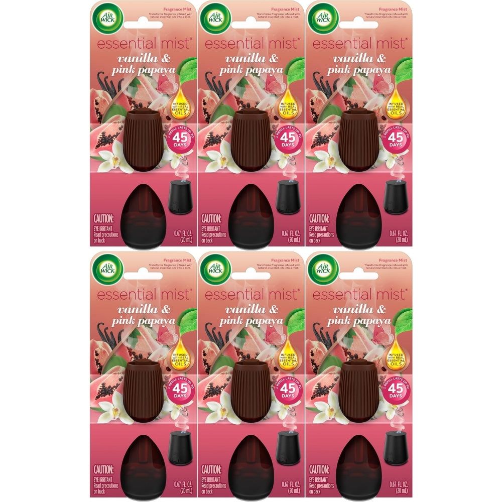 Air Wick Essential Mist Refill, Vanilla & Pink Papaya, 0.67 oz, 6-Pack
