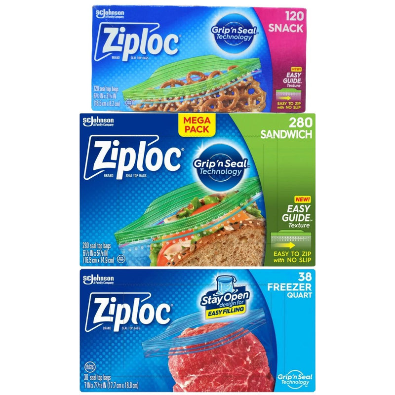 Ziploc Kitchen Essentials Set – Snack, Sandwich & Quart Freezer Bags