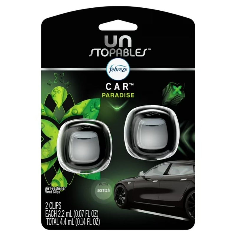 Febreze Unstopables Auto Car Vent Clip Air Freshener, Paradise, 2 Count
