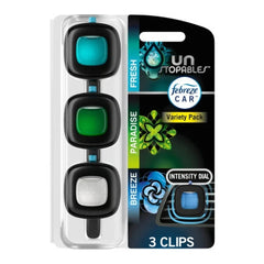 Febreze Unstopables Car Vent Clip, 3-Count Variety Pack, Fresh, Paradise, Breeze