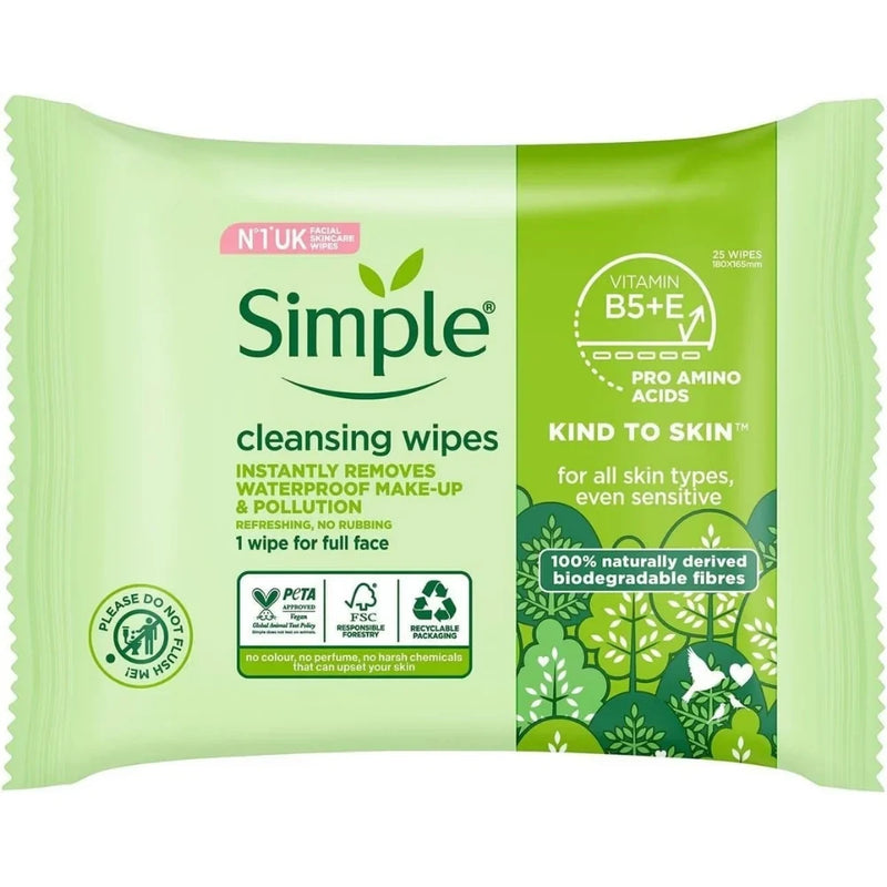 Simple Kind to Skin Facial Cleansing Wipes, 25 Count