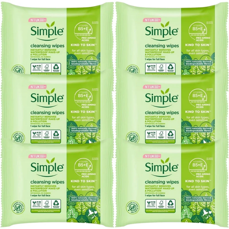Simple Kind to Skin Facial Cleansing Wipes, 25 Count
