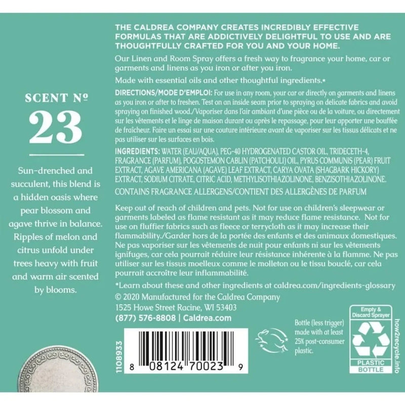 Caldrea Linen and Room Air Freshener Spray, Pear Blossom Agave, 16 oz