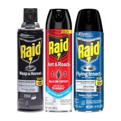 Raid Variety 3 Pack - Wasp & Hornet, Ant & Roach + Flying Insect Killer Spray