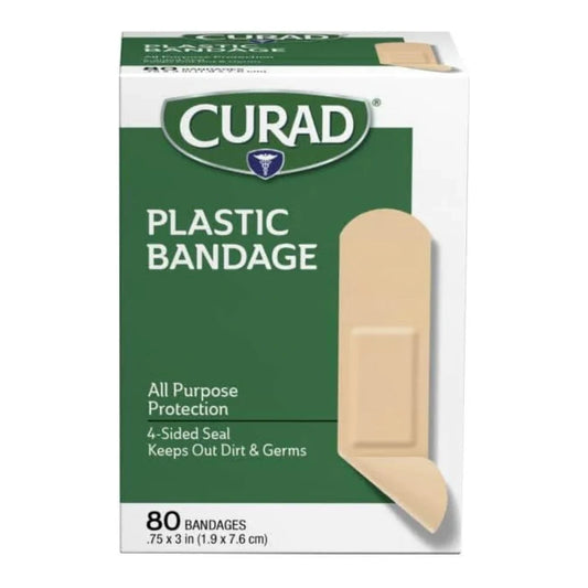 Curad Plastic Bandages, .75" x 3", 80 Count -