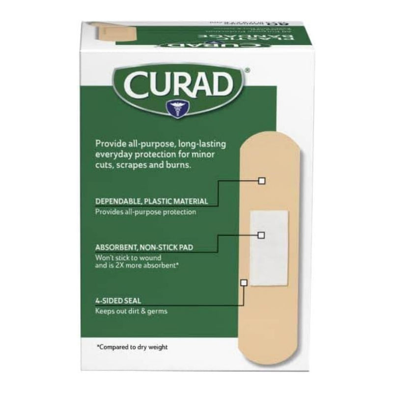Curad Plastic Bandages, .75" x 3", 80 Count