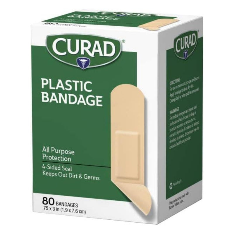 Curad Plastic Bandages, .75" x 3", 80 Count