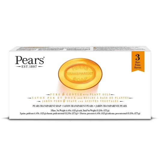 Pears Transparent Soap Bars, Pure & Gentle with Plant Oils, 3 Bars, 4.4oz -