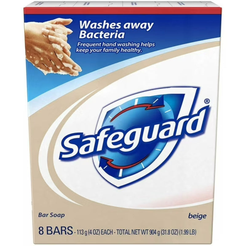 Safeguard Bar Soap, Beige – Washes Away Bacteria, 4oz Each, 8 Bars