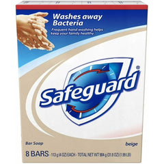 Safeguard Bar Soap, Beige – Washes Away Bacteria, 4oz Each, 8 Bars