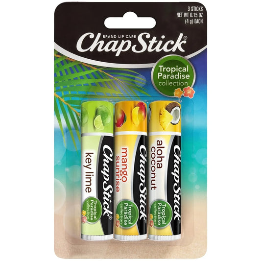 ChapStick Tropical Paradise Collection 3 Count Variety Pack: Aloha Coconut, Key Lime, Mango Sunrise -