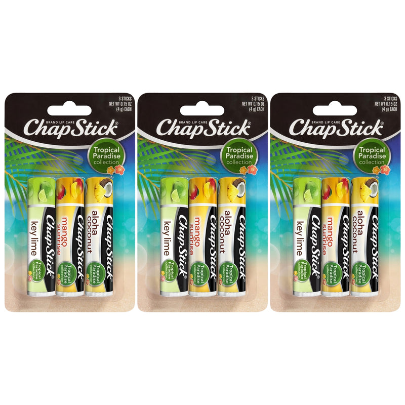 ChapStick Tropical Paradise Collection 3 Count Variety Pack: Aloha Coconut, Key Lime, Mango Sunrise