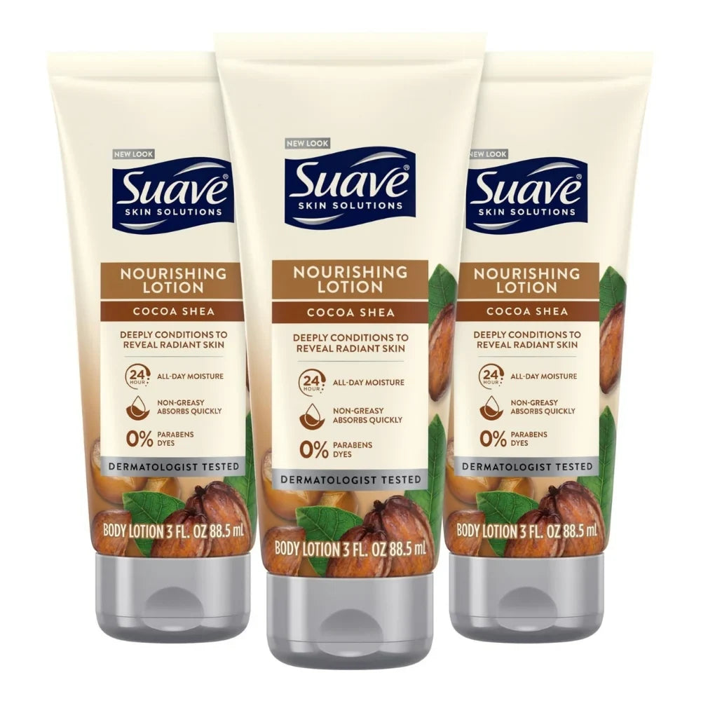 Suave Nourishing Body Lotion, Cocoa Shea, 3 oz, 3-Pack