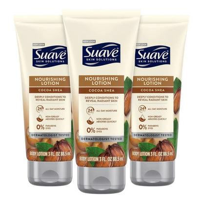 Suave Nourishing Body Lotion, Cocoa Shea, 3 oz, 3-Pack