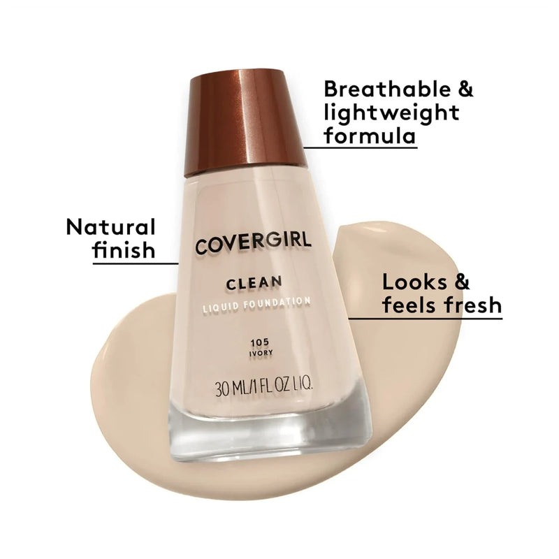 COVERGIRL Clean Liquid Foundation, 105 Ivory, 1oz