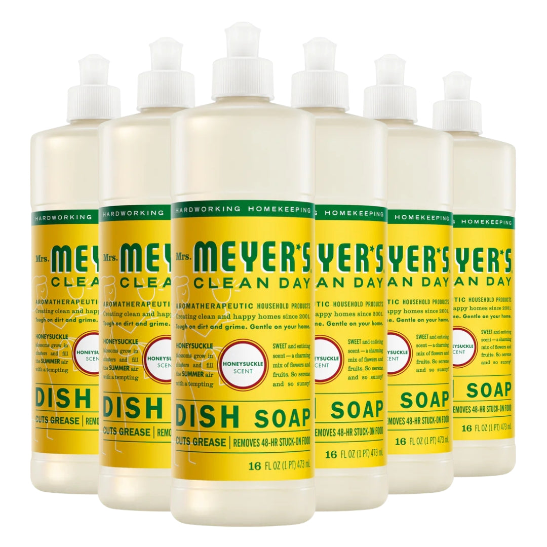 Mrs. Meyer's Clean Day Liquid Dish Soap, Honeysuckle, 16 oz, 6-Pack