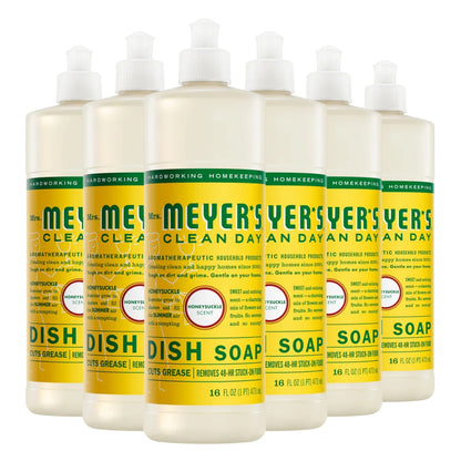 Mrs. Meyer's Clean Day Liquid Dish Soap, Honeysuckle, 16 oz, 6-Pack