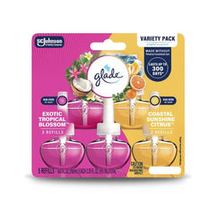 Glade PlugIns Scented Oil Refills, Variety Pack: Exotic Tropical Blossoms & Coastal Sunshine Citrus, 0.67oz, 5 Count
