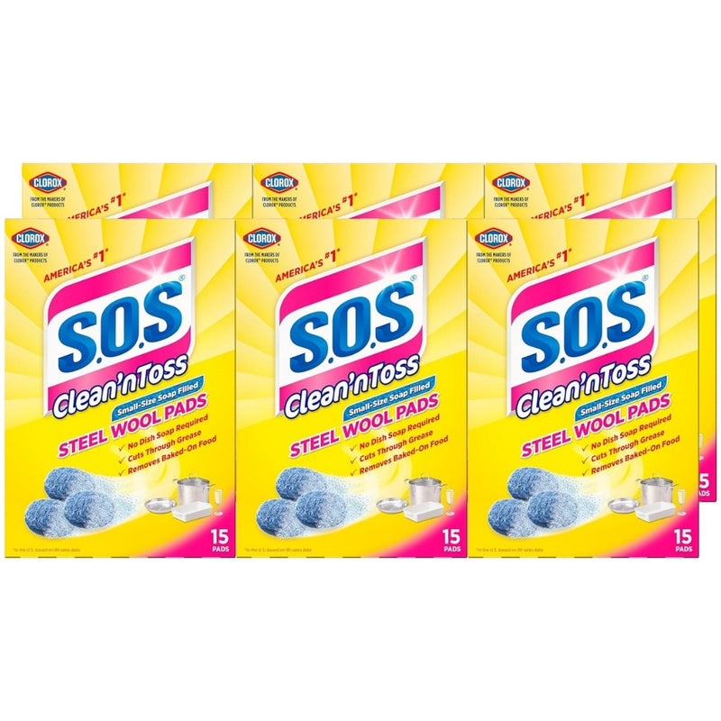 S.O.S. Clean ‘n Toss Steel Wool Soap Pads, 15 Count