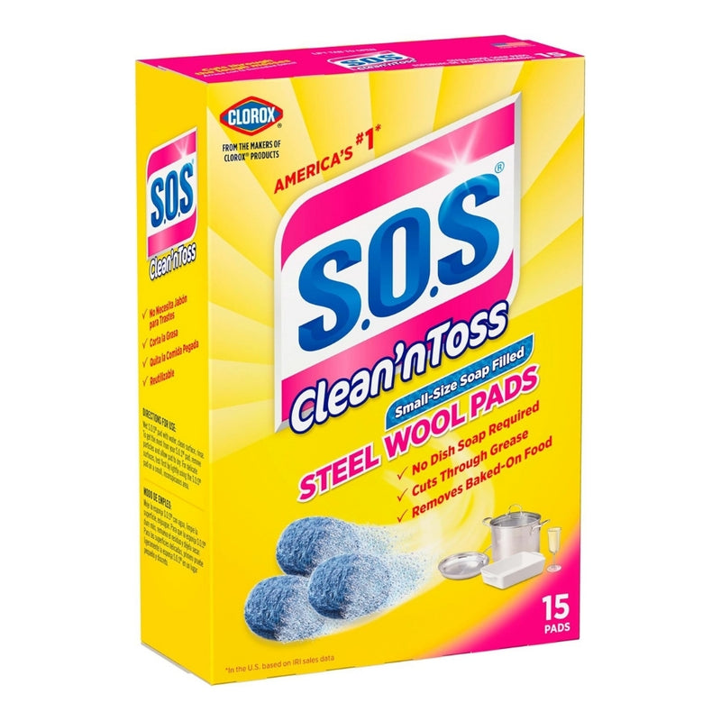 S.O.S. Clean ‘n Toss Steel Wool Soap Pads, 15 Count