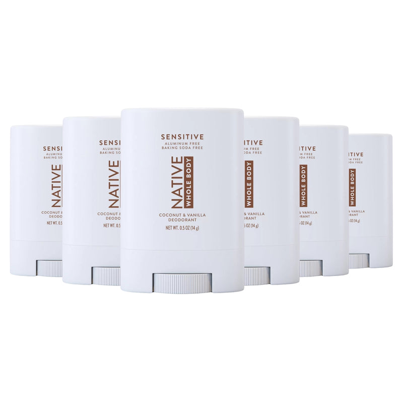 Native Sensitive Whole Body Deodorant, Coconut & Vanilla, Travel Size, 0.5oz, 6-Pack