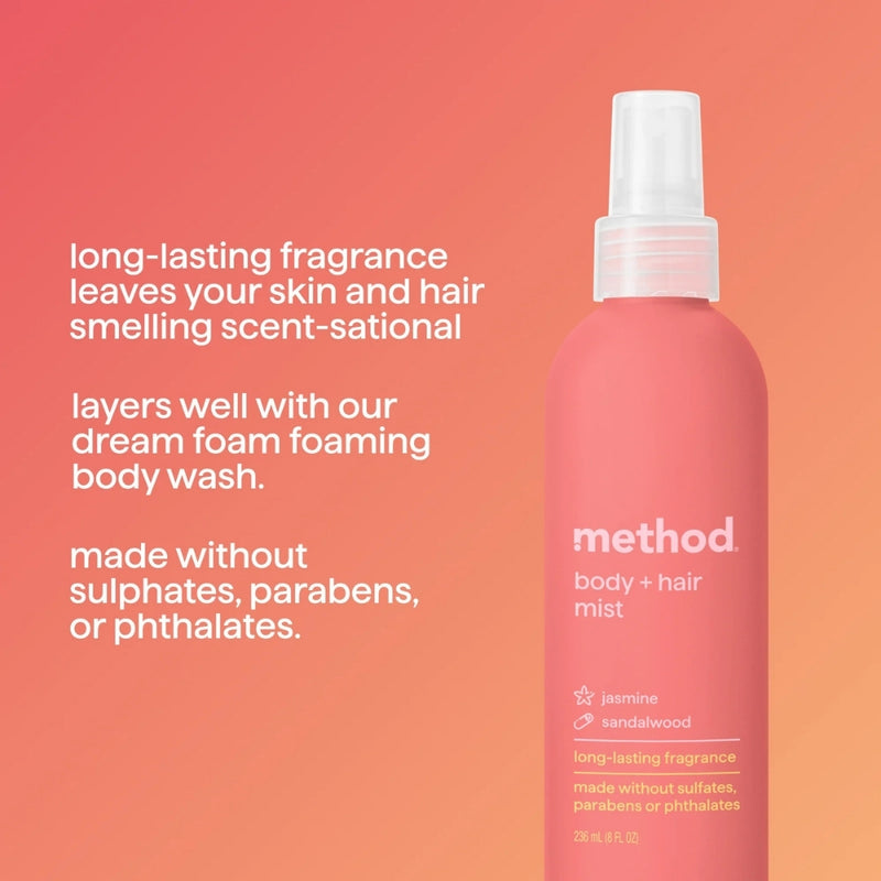Method Body + Hair Mist, Jasmine & Sandalwood, 8oz