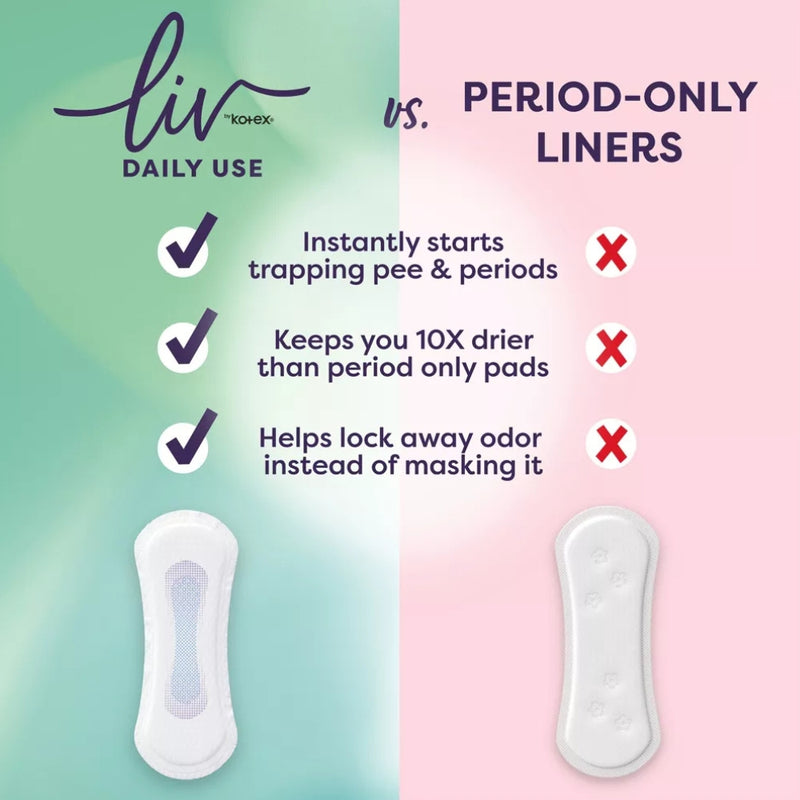 Liv by Kotex Daily Use Pee & Period Everyday Liners, Extra Coverage, 50 Count