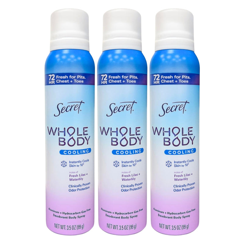 Secret Cooling Whole Body Deodorant Spray, Lilac + Waterlily, 3.5oz