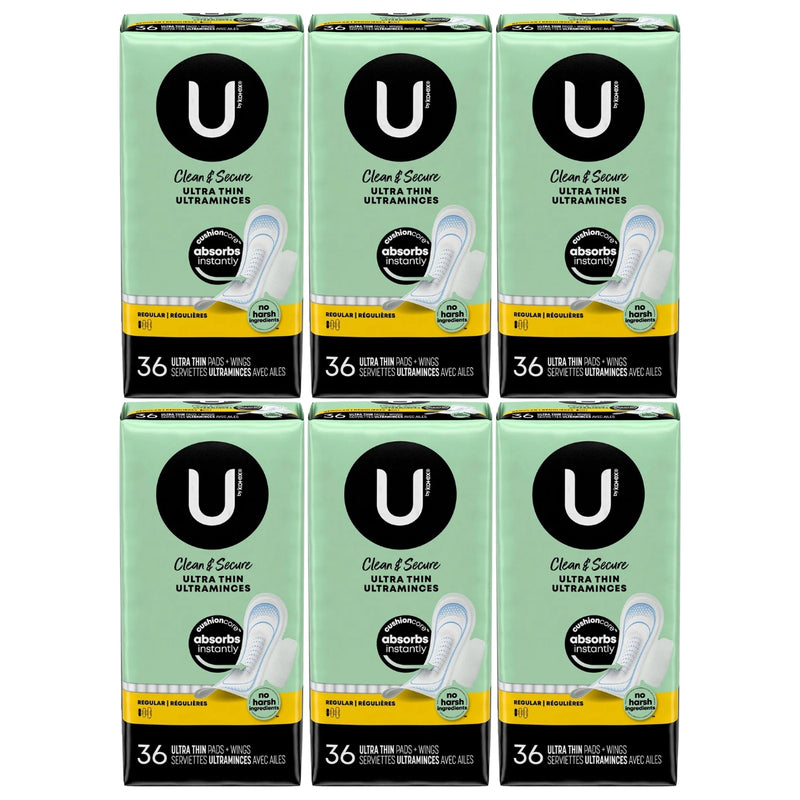 U by Kotex Clean & Secure Ultra Thin Pads with Wings, Regular, 36 Count
