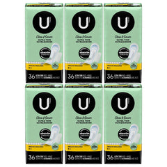 U by Kotex Clean & Secure Ultra Thin Pads with Wings, Regular, 36 Count