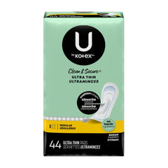 U by Kotex Clean & Secure Ultra Thin Pads with Wings, Regular, 44 Count