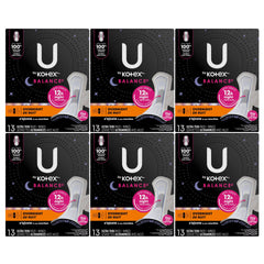 U by Kotex Balance Ultra Thin Pads with Wings, Overnight, 13 Count