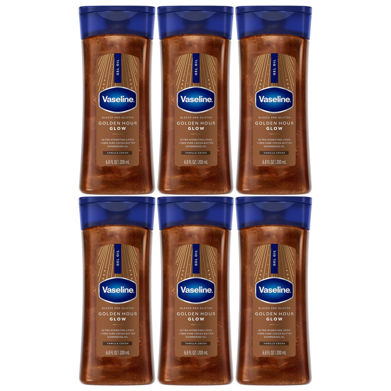 Vaseline Glazed and Glisten Golden Hour Glow Shimmering Gel Oil, Vanilla Cocoa, 6.8oz