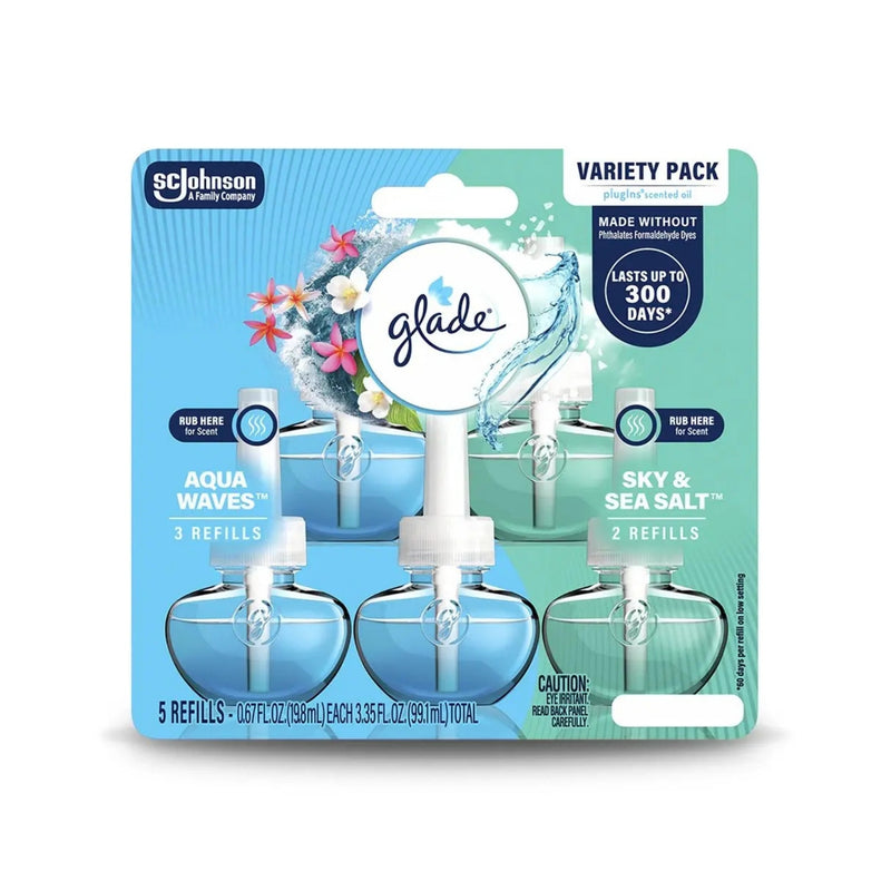 Glade PlugIns Scented Oil Refills, Aqua Waves & Sky & Sea Salt, 5-Pack
