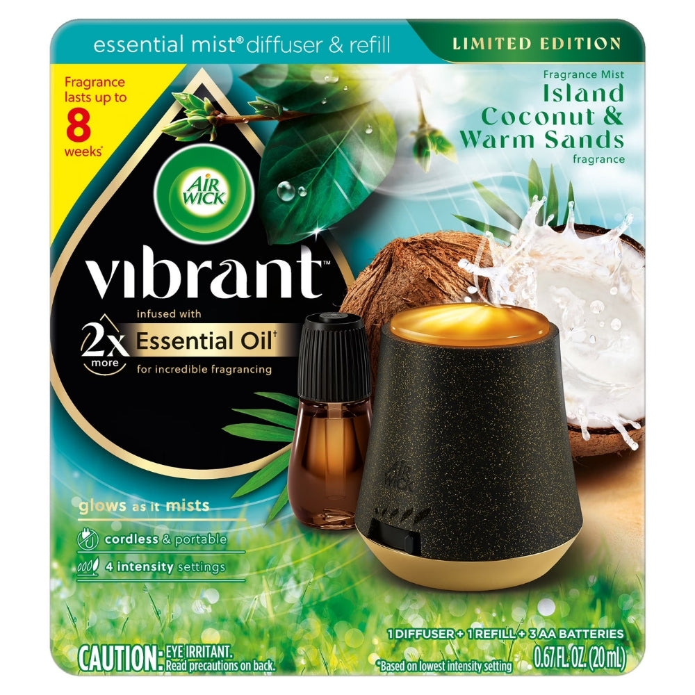 Air Wick Vibrant Essential Mist Starter Kit, Island Coconut & Warm Sands